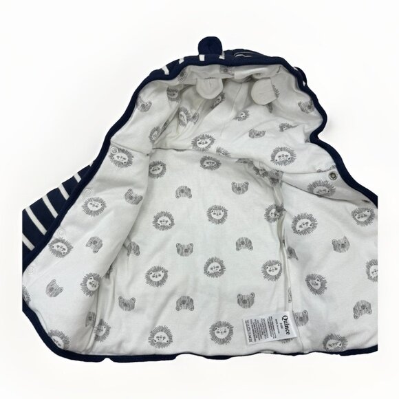 Quince Organic Cotton Reversible Baby Jacket in Navy Blue/Stripe 3-6 Months Boy - Picture 6 of 10